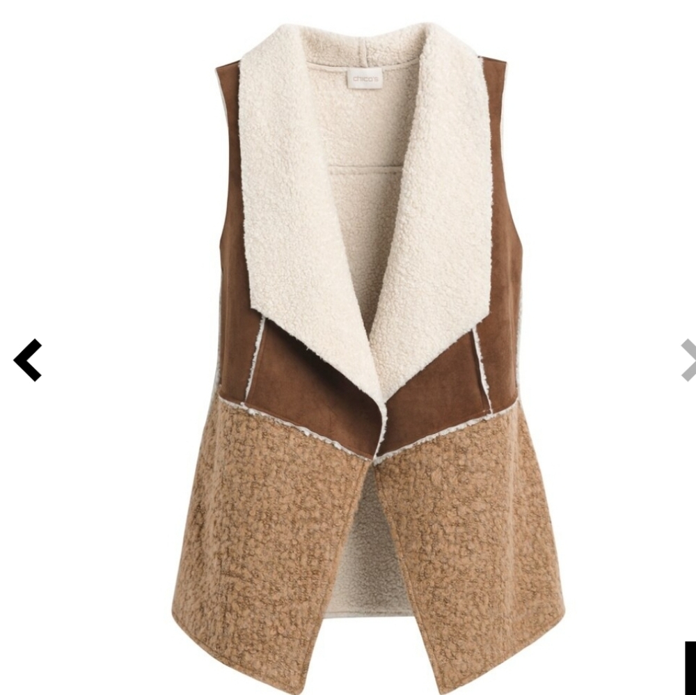 Chico's brown faux suede sherpa vest sz 1